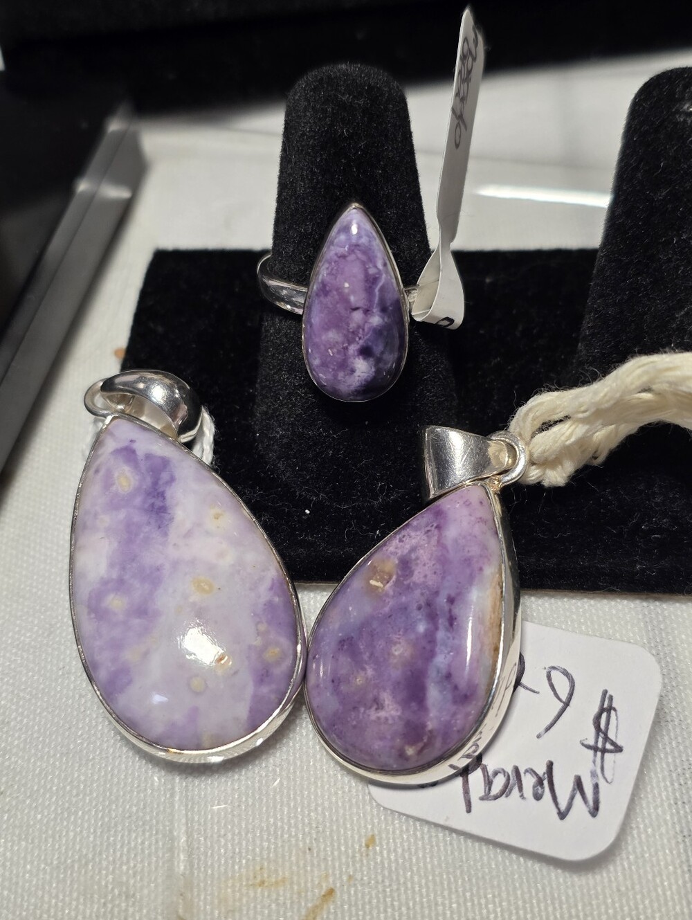 Purple Morado Opal Teardrop Stone Pendant & Ring Set - Unbranded